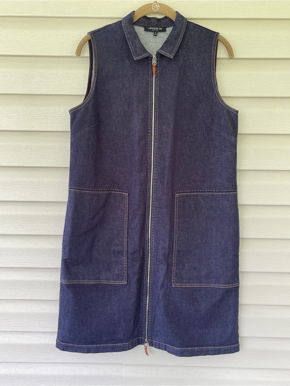 Lafayette 148 New York Sleeveless Dark Indigo Denim Dress Size Medium